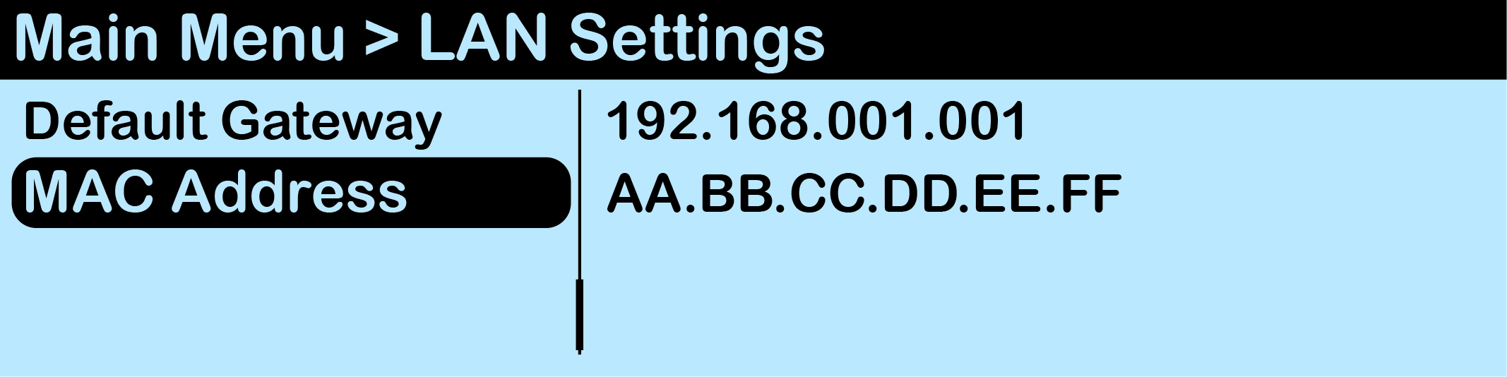 MAC address screen