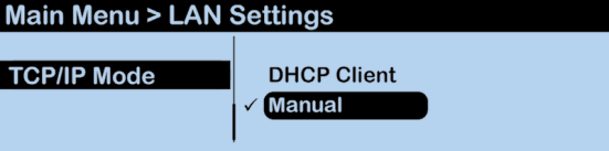 TCP/IP mode screen